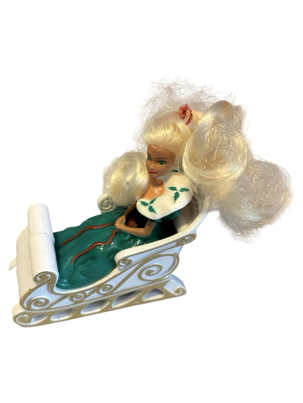 Vintage 1995 Mattel Holiday Blond Barbie #1 In Sleigh McDonalds Happy Meal Toy